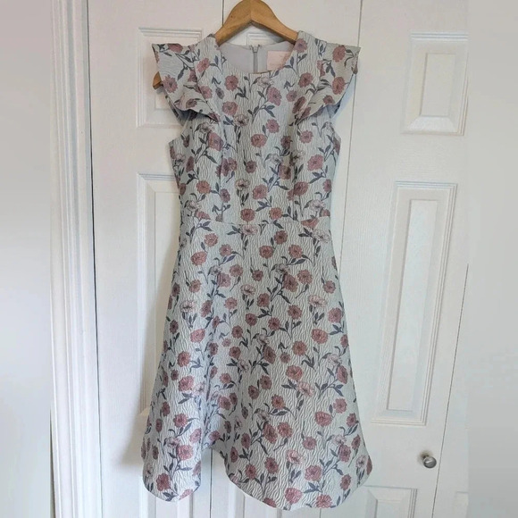 NWOT Gal Meets Glam Floral Lola Orange Silver Grey Lola Dress Fit Flare 6 Petite - Picture 8 of 9